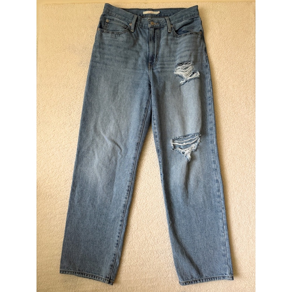 Levis '94 Baggy Jeans Womens 29 Blue Light Wash High Rise Distressed Denim